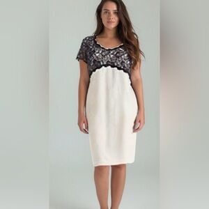London Times | Lace Bodice Jersey Midi Dress | Size 16 | Black & Ivory